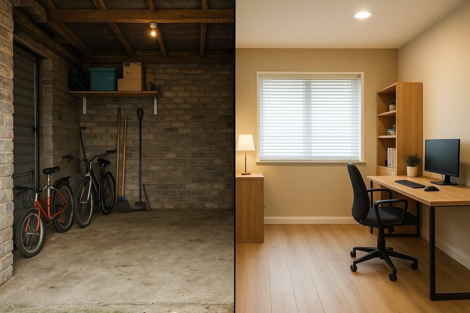 Garage conversion - before and after.