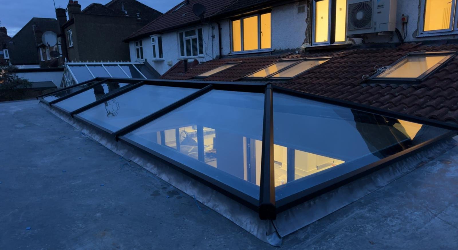 Pitched slimline lantern rooflight.
